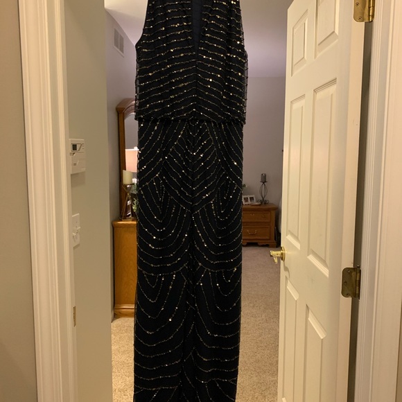 COPY - Adrienne Papell Art Deco Navy Dress - Picture 4 of 11